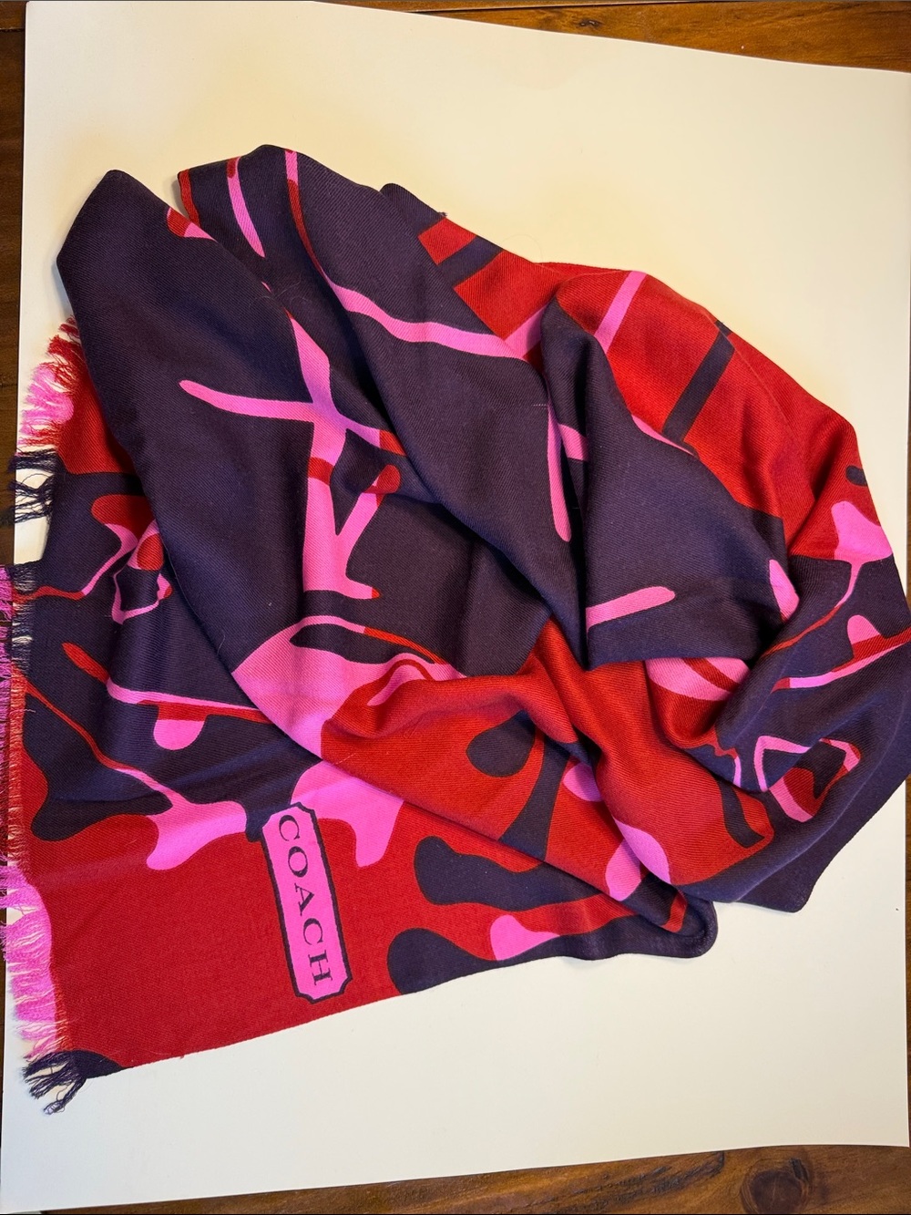 COACH Pink & Red Logo large shawl- Women's Accessory